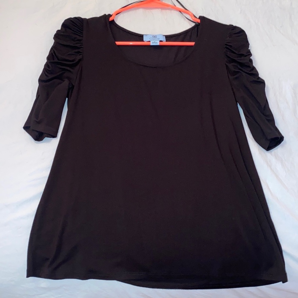 CeCe black top with ruffled quarter sleeves
